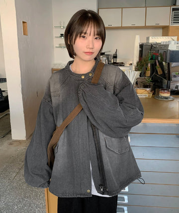 Hamase two-way denim biker field over jacket